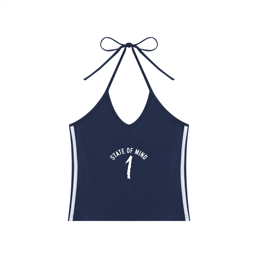Women's Color Block Halter Crop Tank Top