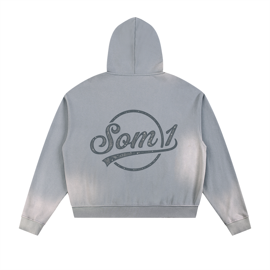 Sun Fade Frayed Raw Edge Fleece Zip Hoodie