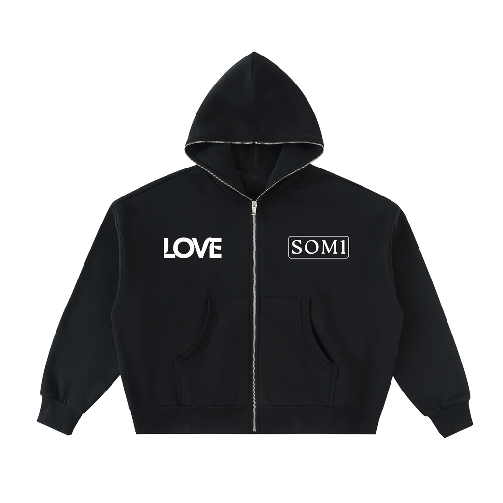 Fleeced Full-Zip Boxy Hoodie