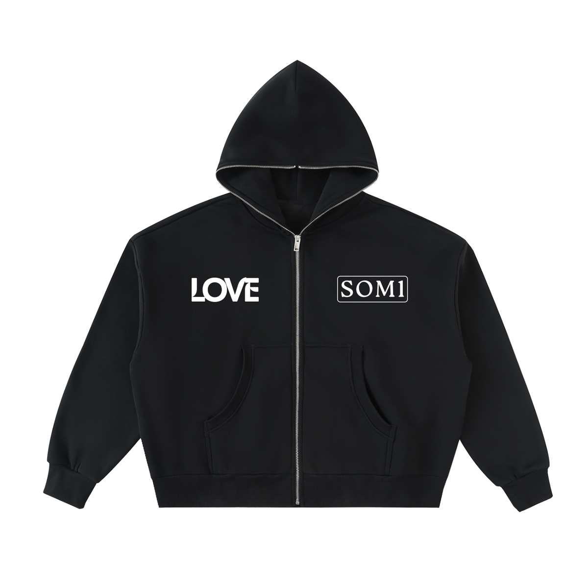 Fleeced Full-Zip Boxy Hoodie