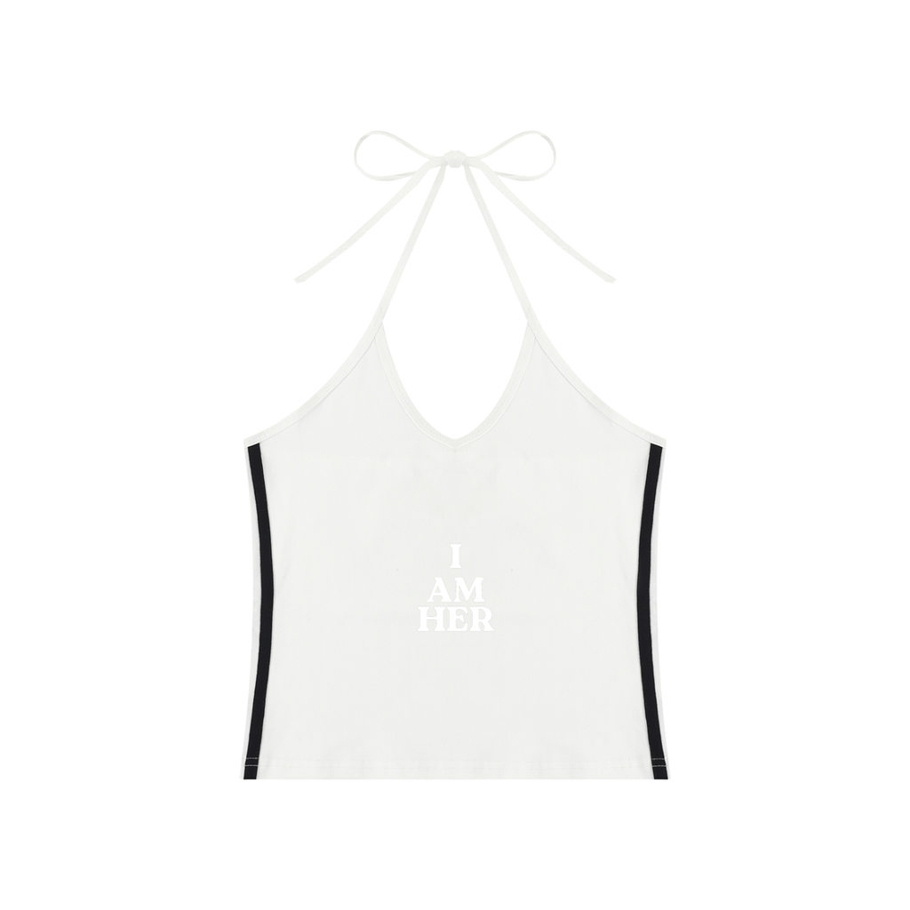 Women's Color Block Halter Crop Tank Top