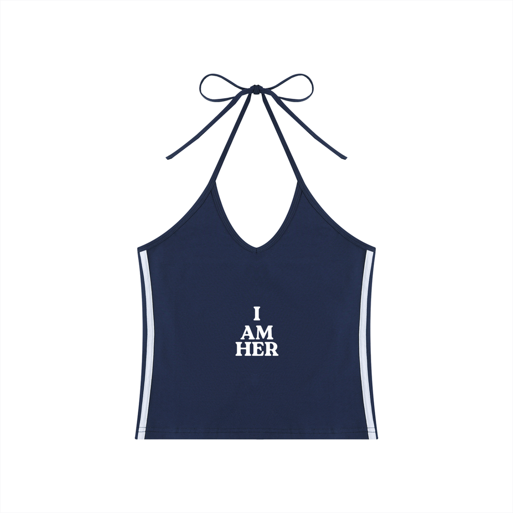 Women's Color Block Halter Crop Tank Top
