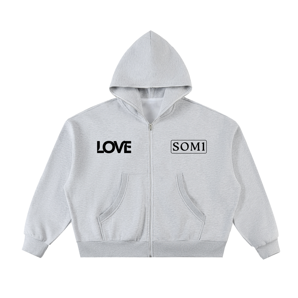 Fleeced Full-Zip Boxy Hoodie