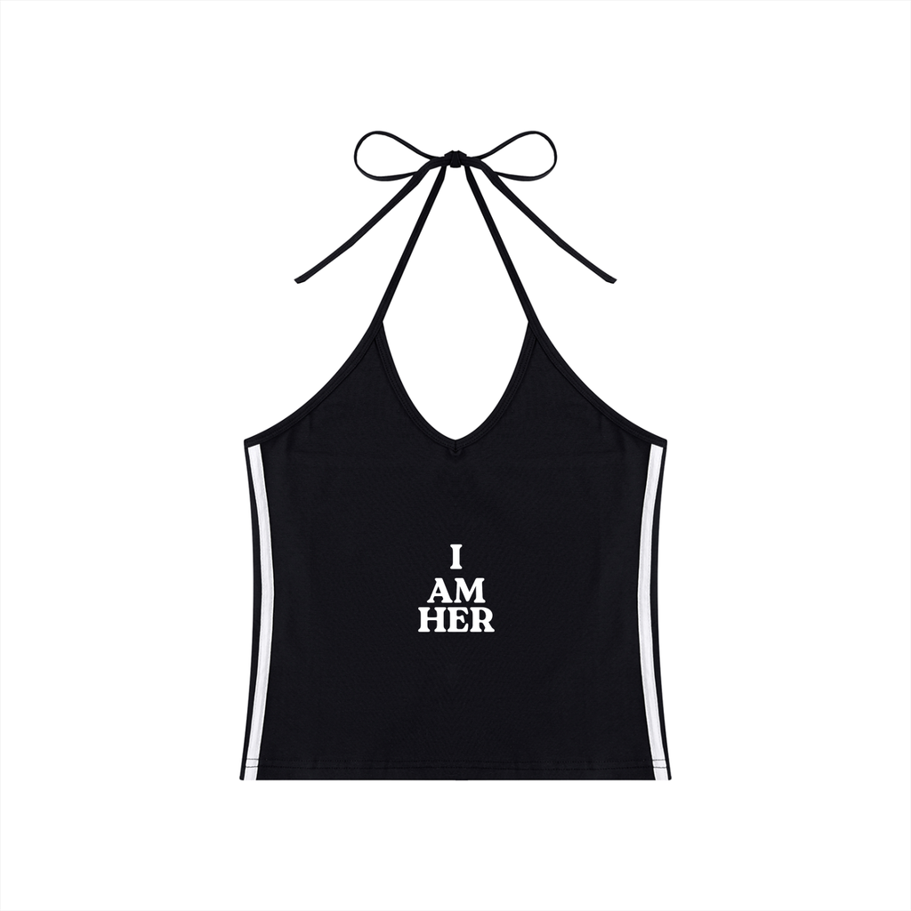 Women's Color Block Halter Crop Tank Top