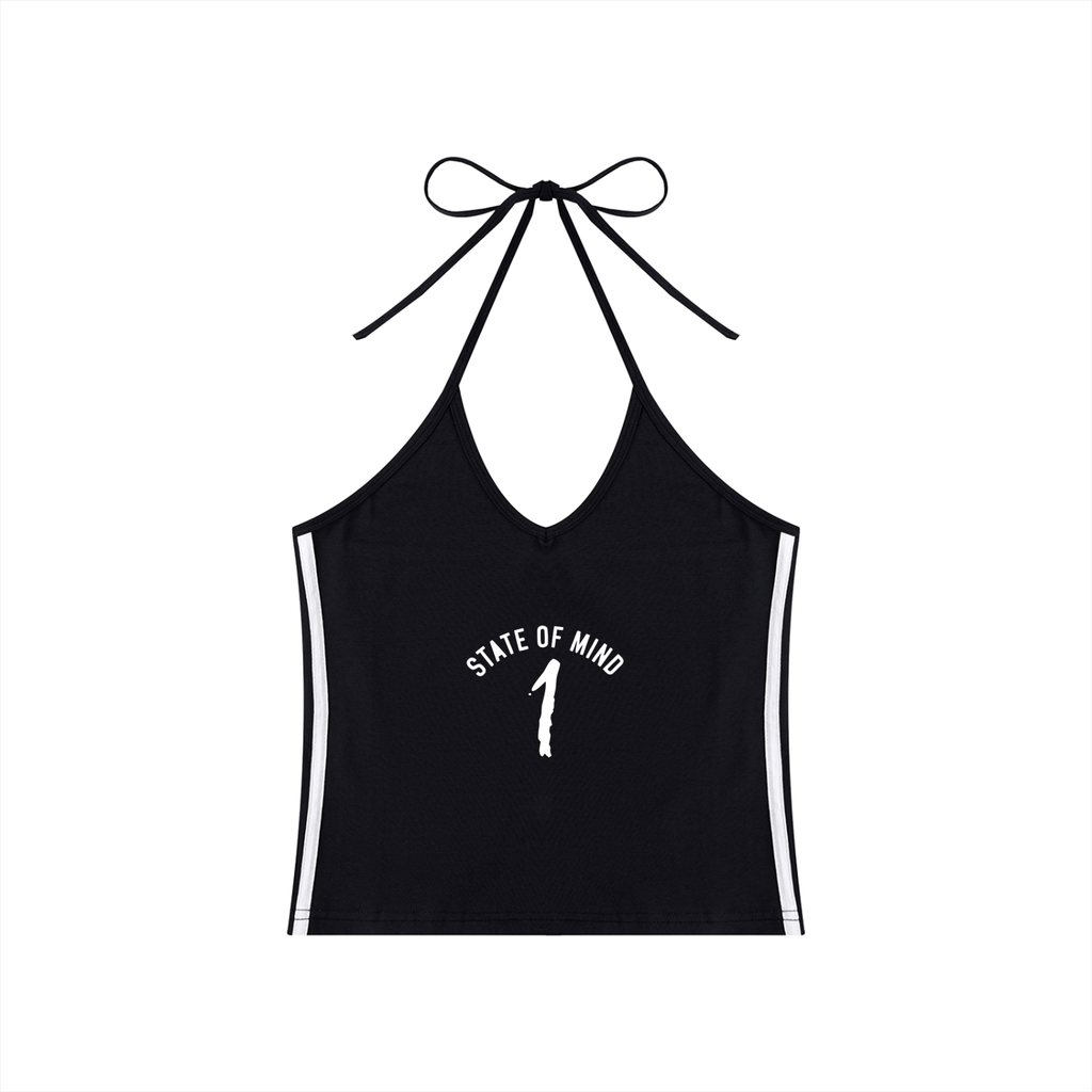 Women's Color Block Halter Crop Tank Top