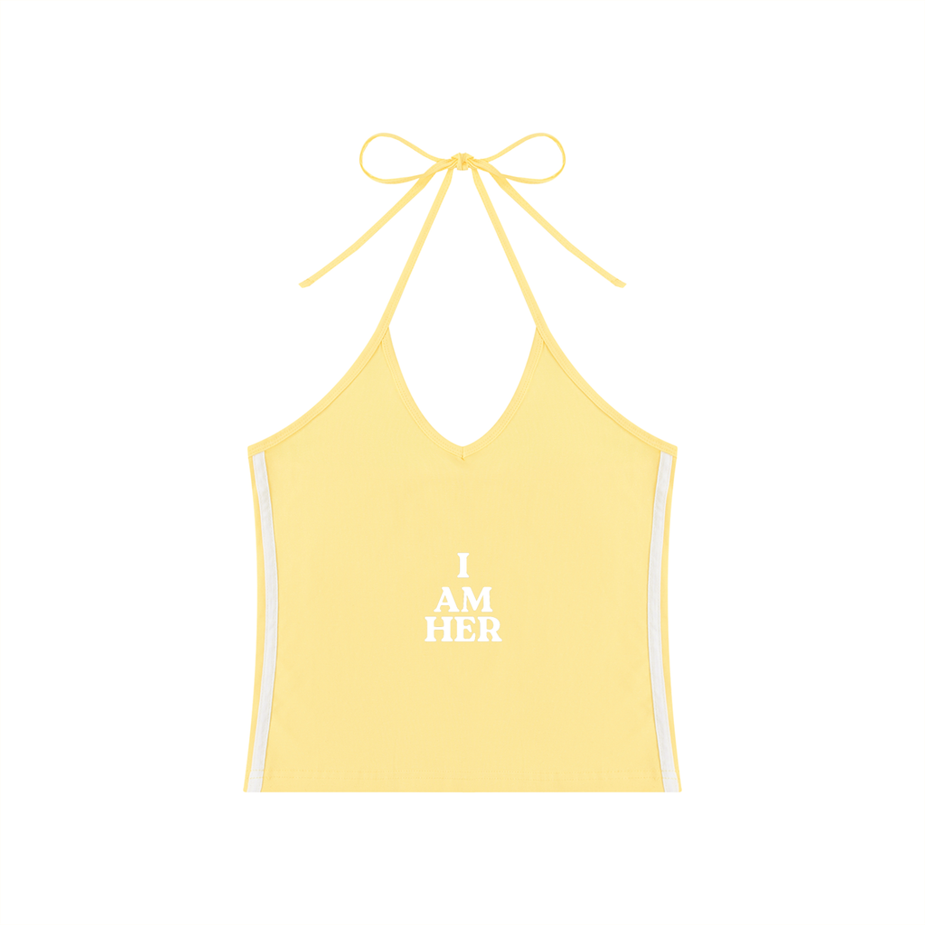 Women's Color Block Halter Crop Tank Top